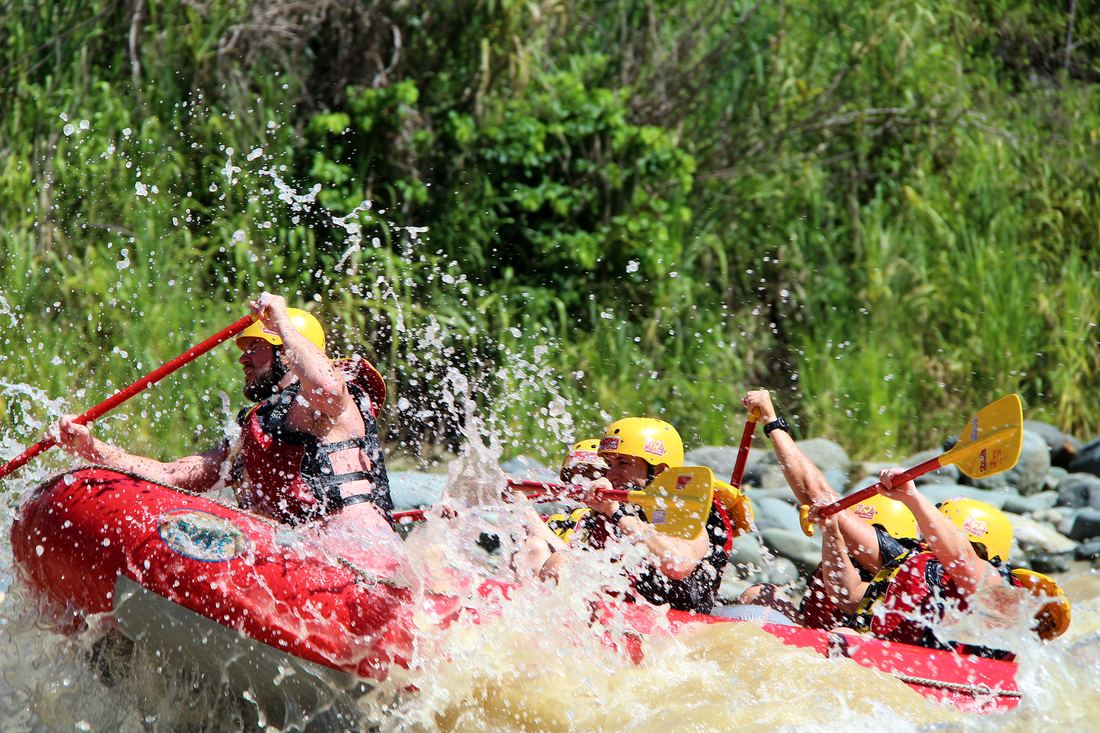 Raft crashing through a rapid on the Naranjo